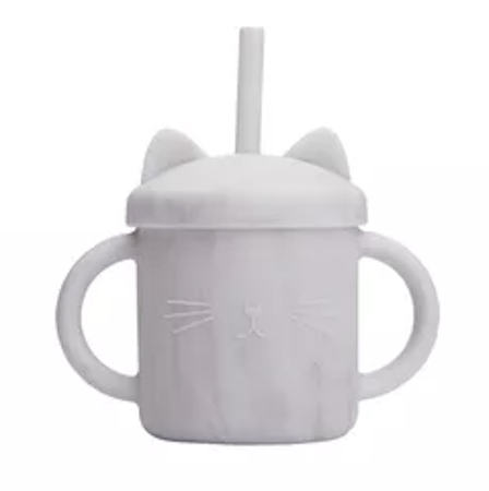 Ποτήρι Σιλικόνης με καλαμάκι (marble)