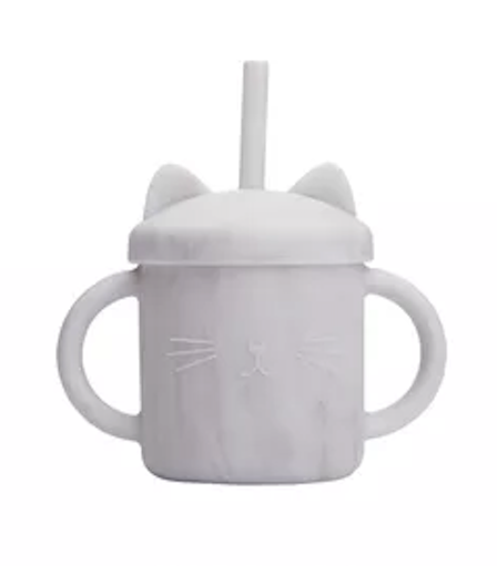 Ποτήρι Σιλικόνης με καλαμάκι (marble)