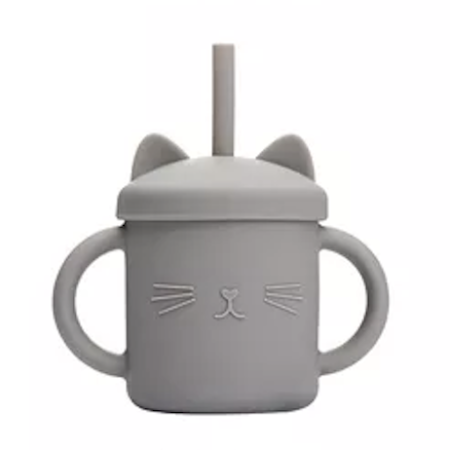 Ποτήρι Σιλικόνης με καλαμάκι (γκρι)