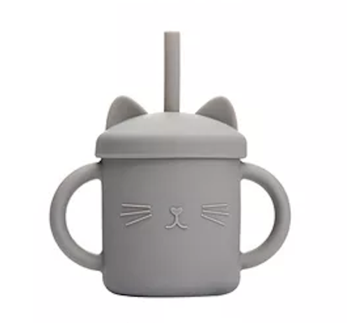 Ποτήρι Σιλικόνης με καλαμάκι (γκρι)